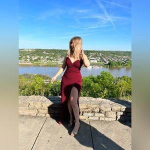 Emerald Sundae Maroon Burgundy Prom Dress with Slit
